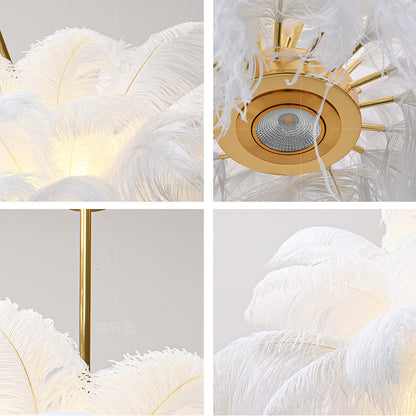 Feather lamp, living room pendant light, hall main light, modern and simple bedroom