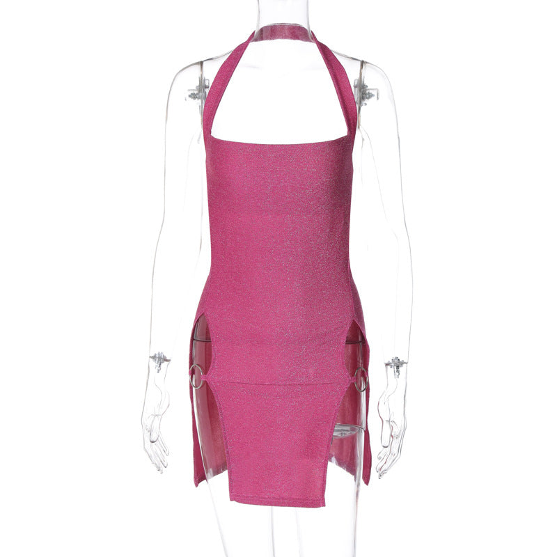 Sexy Sexy Halter Split Bright Silk Sheath Dress