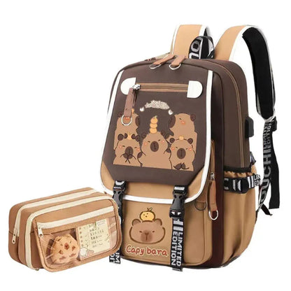 Cute Capybara Buddies Backpack With Pencil Case
