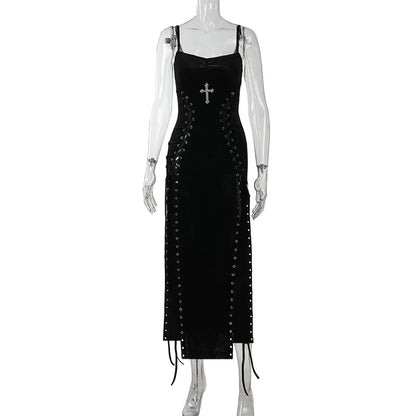 Velvet High Split Cross Dress