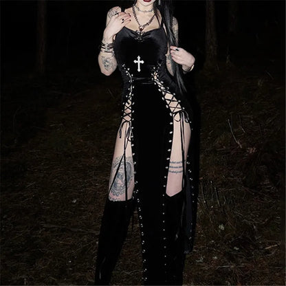 Velvet High Split Cross Dress