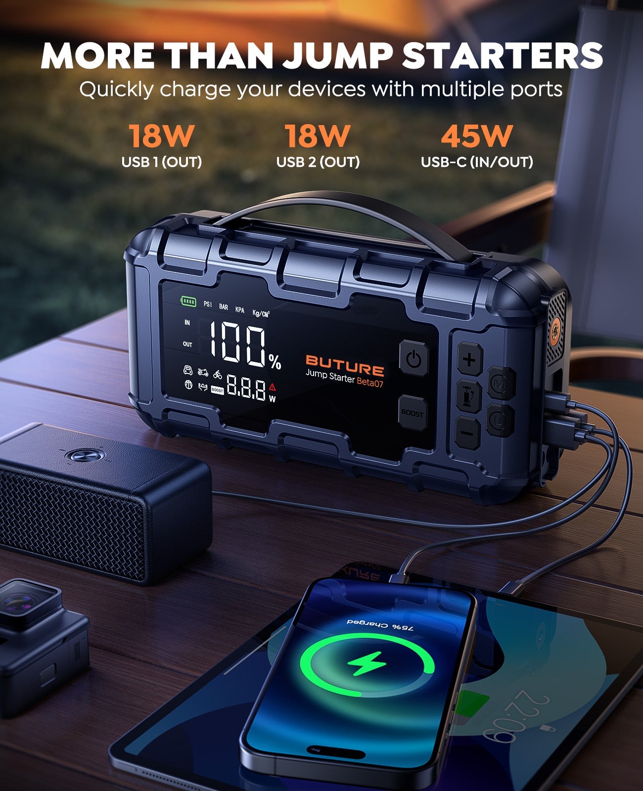 Buture Beta07 Car Jump Starter 6000A With 160PSI Air Compressor