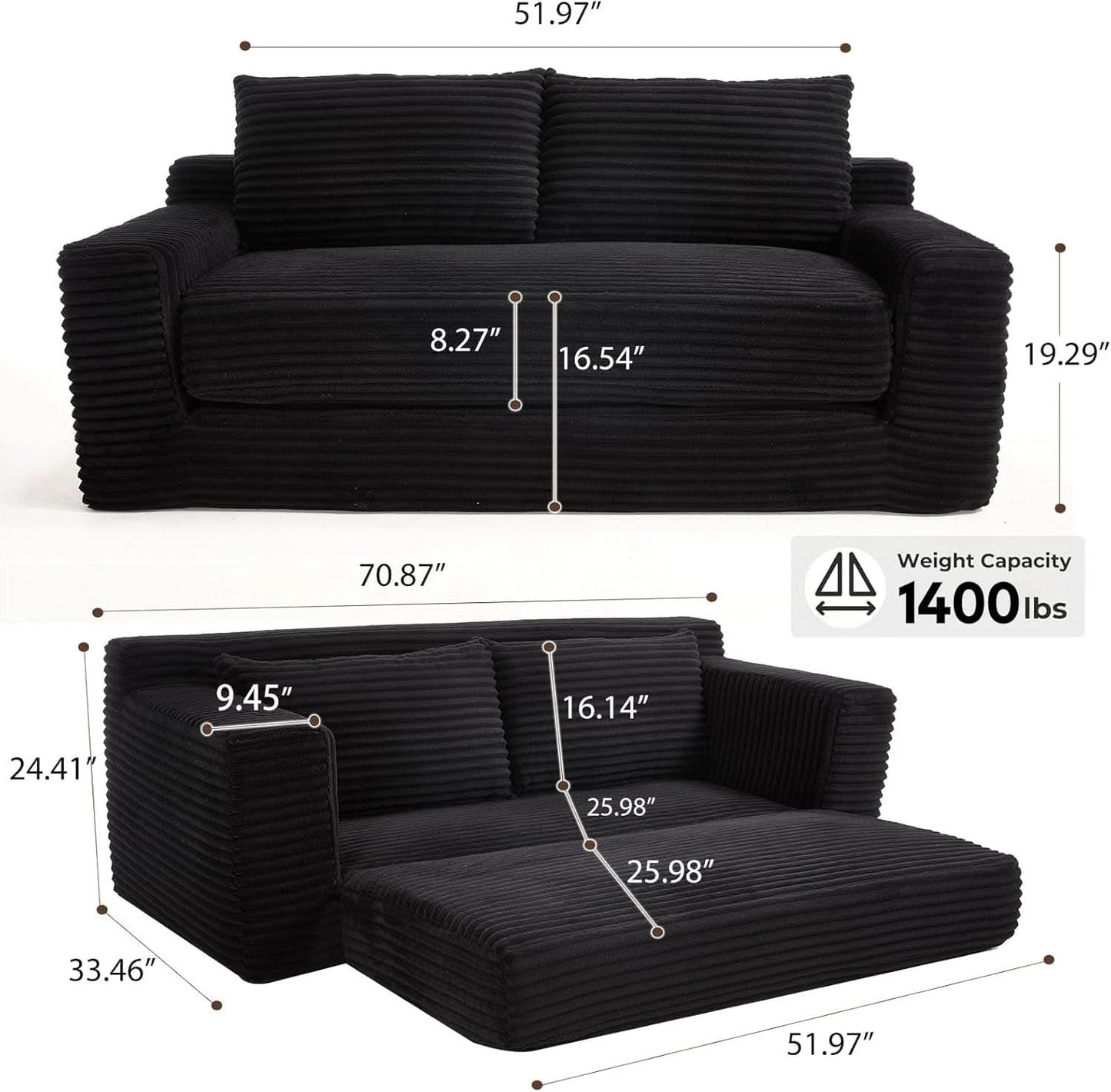 Convertible Loveseat Sofa Bed with Memory Foam Comfort