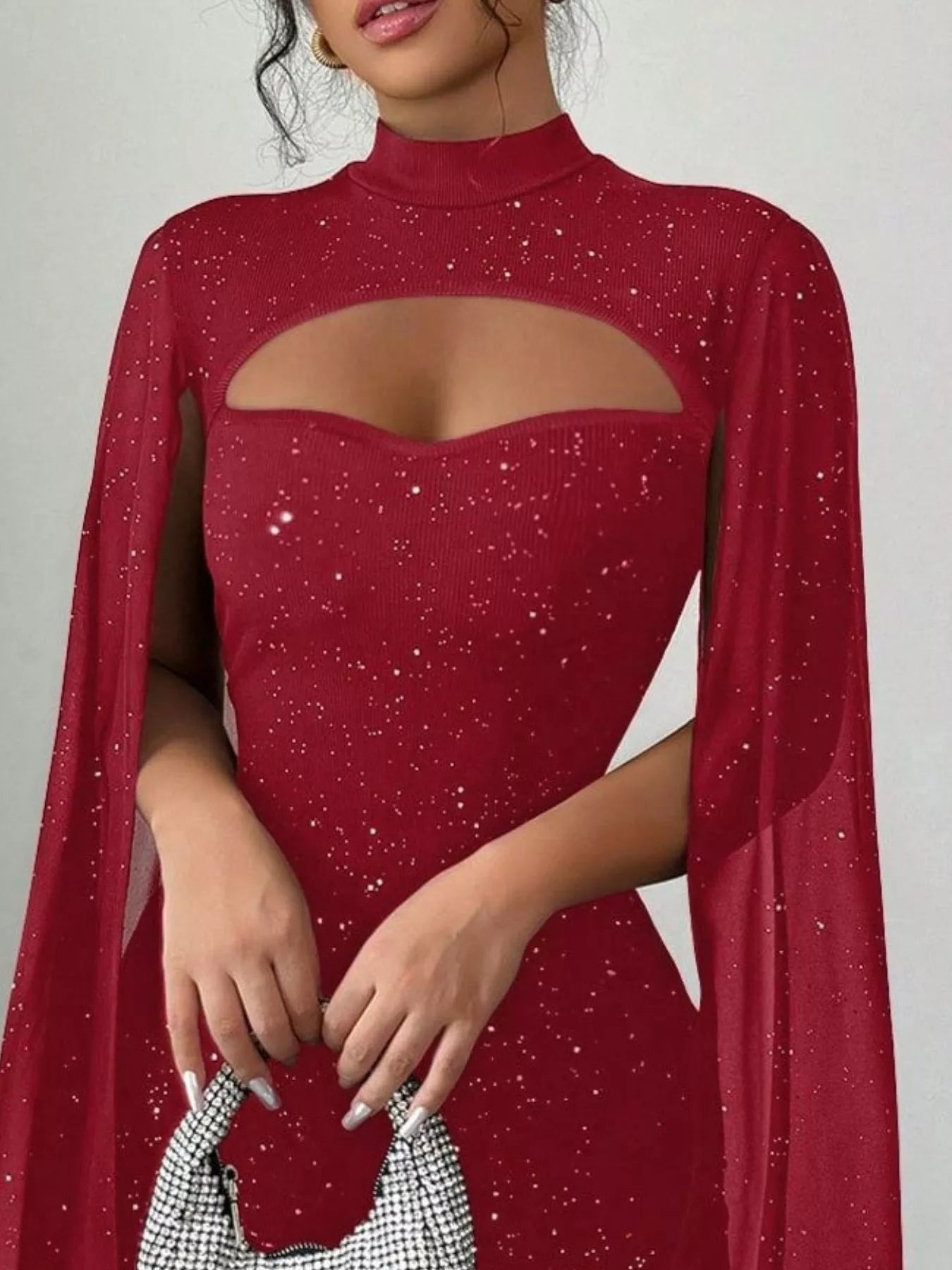 Cutout Bodycon Mini Dress with Cape Sleeves