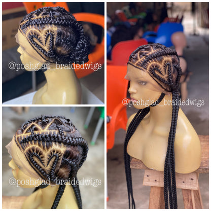 Feedin Braid Wig With Heart, Human Hair Full Lace, Black Color, Glueless - Farrah