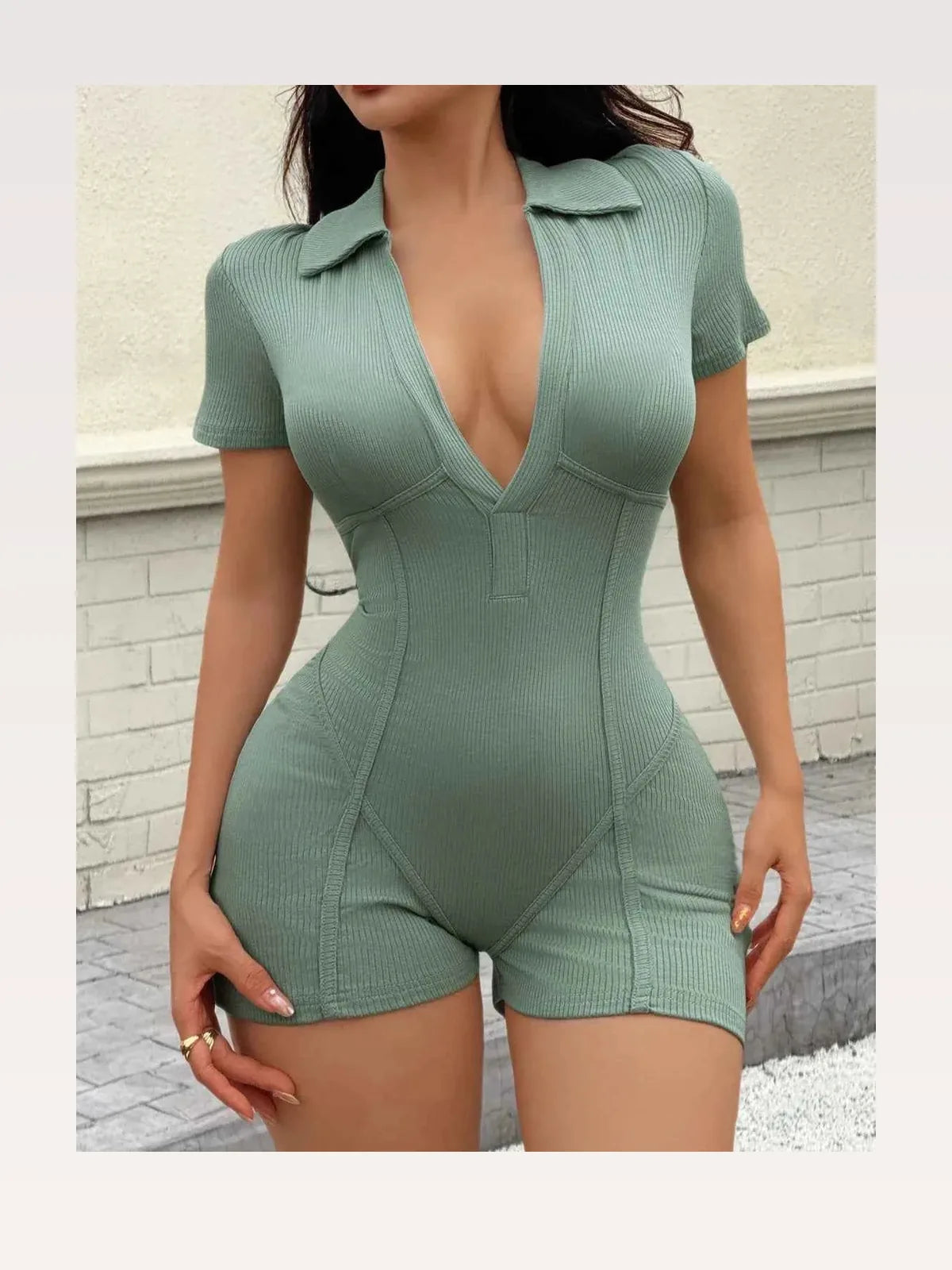 Ribbed Bodycon Short Sleeve Romper